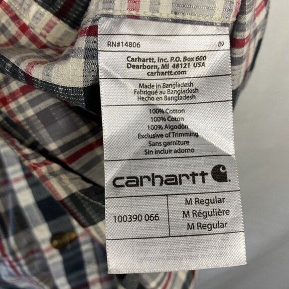 Carhartt‎ Men's Short Sleeve Button Up Medium Black Plaid Shirt - Picture 7 of 7